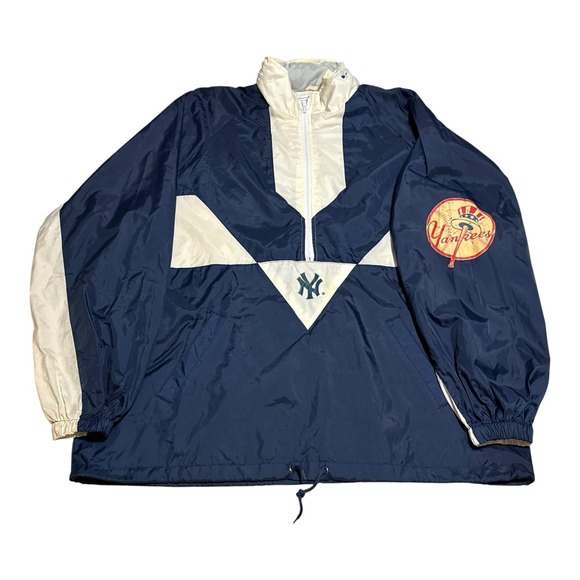 Vintage MLB New York Yankees Distressed Nylon Oversized Windbreaker Men's‎ XL - Picture 1 of 14